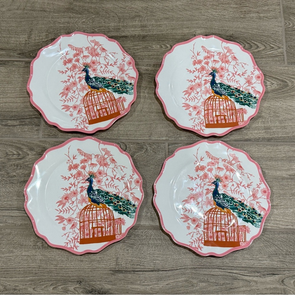 Opalhouse Peacock Melamine Dinner Plates Set of 4! New!
